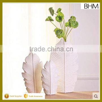 Set of 3 modern brief abstract china ceramic white tall vase for hotel decor