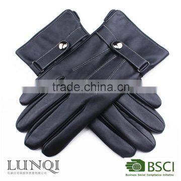 High-quality Classic black touch screen sheepskin leather gloves for men