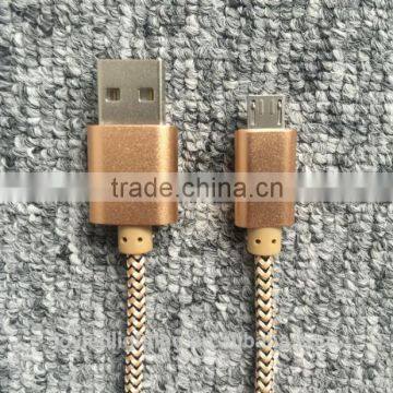 1M High Quality Metal Knit Weave Braid USB Data Cable for micro Made in China gold