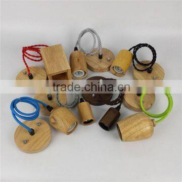 Round Light E27 Wood Pendent Lighting Cord Set