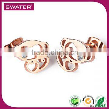 Fashion Jewelry Rose Gold Monkey Animal Shaped Earrings