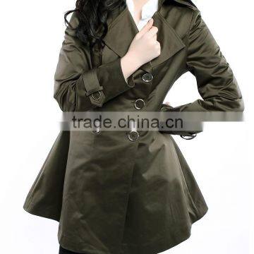 Women Wind Coats Turn Down Collar Double Breast Slim Trench Coat Green Navy Color photo-3