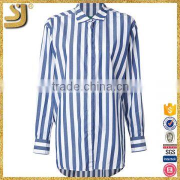 2016 New fashion Women o Collar long Sleeve Shoulder blue women Blouse