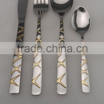 Mirror polished with sandblast and gold cutlery sets