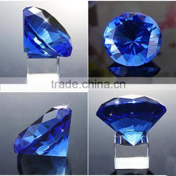 diamond shaped blue crystal 3d laser etched paperweight for desk decoration