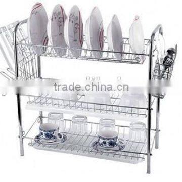 3 tiers durable steel tube dish rack ,Kitchen dish rack ,dish drying rack,with single plastic tray .
