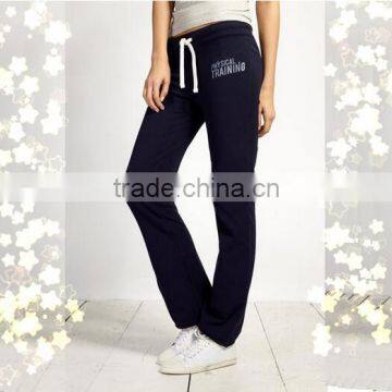 Womens casual black 100 cotton sweatpants with white drawstring