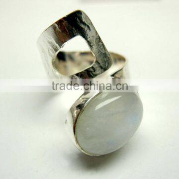 Natural Rainbow Moonstone Hammered Sterling Silver Ring,Blue Fire Rainbow Moonstone Jewelry, Antique Designer Jewellery