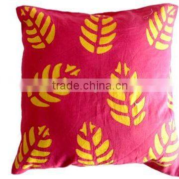 RTHCC-77 Yellow And Pink Leaf Designer Hand Crafted Applique Cut Work Cotton Kantha Stitch cushion covers Christmas Home Decor