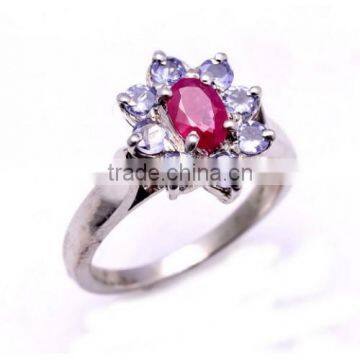 The Gopali Jewellers 925 Sterling Silver Tanzanite Ruby Gemstone Fashion Ring Handmade Ring For Women