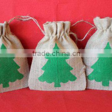 2016 Christmas Jute Drawstring Gift Pouch