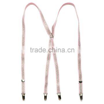 Girl shiny woven elastic suspenders adjustable and metal clip braces