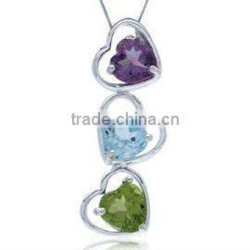 silver necklace with three stones amethyst topaz peridot