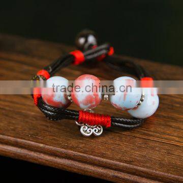 2015Hot sales white and yellow Unique handmade Jingdezhen ceramic bead bracelet