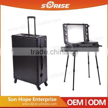 2016 Sunrise Best Selling Professional Black Aluminum Trolley Makeup Artist Station with lights with Leg                        
                                                Quality Choice