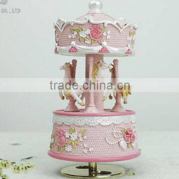 Pink mini horse hand crank music box movement