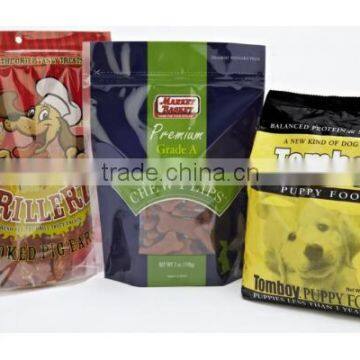 stand up pet food plastic packaging bag with top zipper