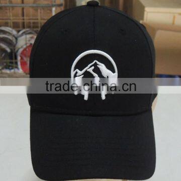 2015 Custom High Quality black color 3d embroidery hook and loop closure Baseball caps