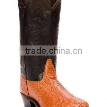 Black Cognac Fancy Stitched Manmade Shaft Leather Lizard Printed Western Cowboy Boots photo-2