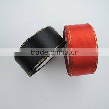 2016 Wholesale 1.5" inch 38mm Gold Border Satin Ribbon