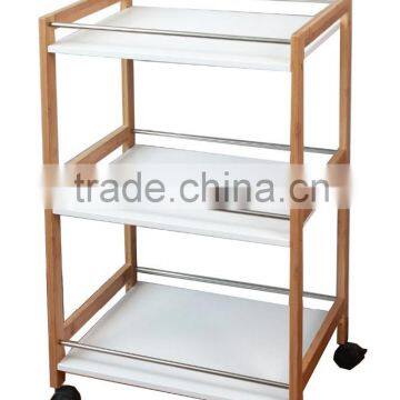 modern kitchen trolley bamboo frame stainless steel tube with wheels