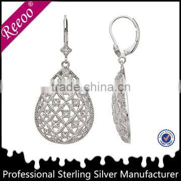 women earings, white gold vermeil leverback earrings 925 Silver