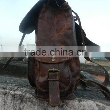 Real Rustic Brown Leather Vintage Travel/picnic/overnight Back Pack Bag photo-4