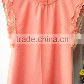 new fashion chiffon lace sleeves pink women shirt