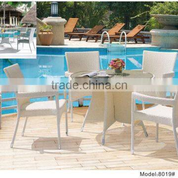 5pcs outdoor rattan white dining set with 4pcs arm chairs