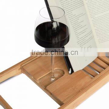 Bamboo Bathtub Caddy With Extending Sides and Adjustable Book Holder photo-3
