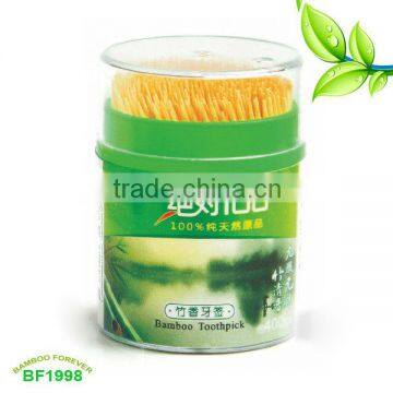 Bamboo toothpicks in plastic jar