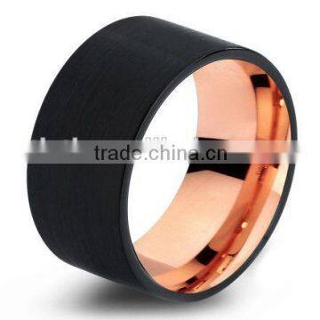 Mens Wedding Band Two Tone Black Rose Gold Tungsten Ring Brushed Center Dome 10mm Comfort Fit