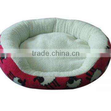 Round red fleece pet bed for you lovely dog