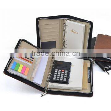 Paper Notebook With Caculator/Loose Leaf Binding Notebook With Zipper /Custom PU Leather Cover Notebook