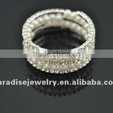 5 row pearl and rhinestone graduated wraparound coil bracelet-BRW060405