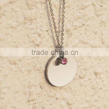 316l stainless steel round plate pendant with decorate zircon