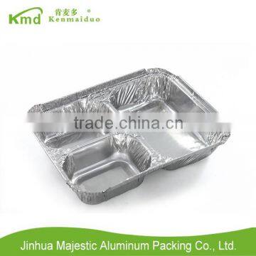 Aluminium Foil Food Packing Three Compartment Rectangle Container