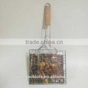 Barbecue Grill Rack Stainless Steel Non-stick BBQ Grilling Basket Tools With Wooden Handle photo-4