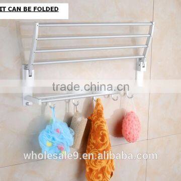 TOWEL RACK SHELF PREMIUM ALUMINUM SILVER FOLDED BATH WITH 5 HOOKS SHELF WASHCLOTH HOLDER