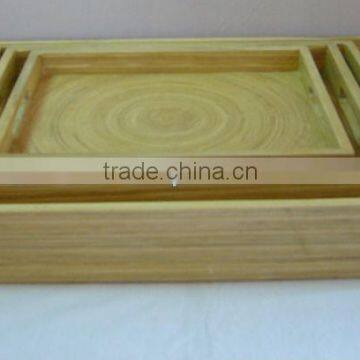 High quality best selling spun bamboo rectangle serving natural Tray with handle