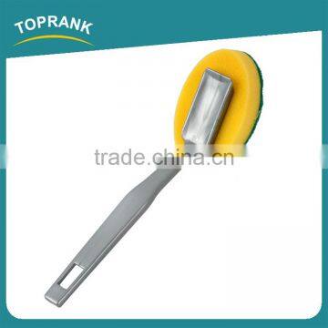 Toprank Wholesale Strong Decontaminating Kitchen Cleaning Sponge Scourer Round Green Scouring Pad Sponge With Handle photo-2