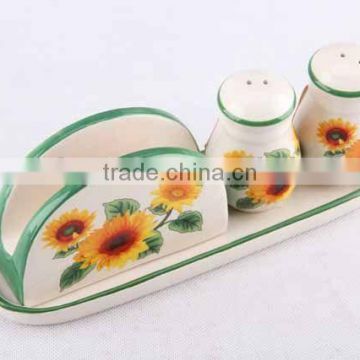 new design hot selling cruet set with napkin holder ceramic set