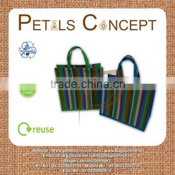 Stripe printed jute gift bag