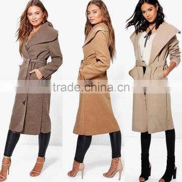 Oversized Shawl Collar Belted Ladies Latest Long Coat Design For Women