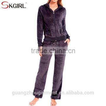 Women's Winter Plus Size Zip up Hooded Jogging Hoodie Sportwear Soft 2 Piece Velour Tracksuit Set for Ladies photo-3