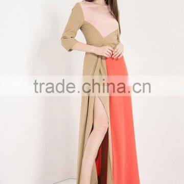 Retail Online Shopping Latest Dress Designs Photos Women Contrast Maxi Evening Dress Long Sleeve photo-4