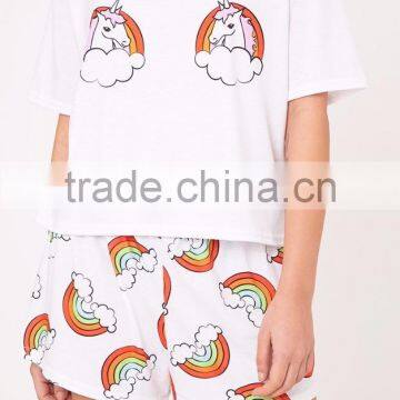 CFull Print Funny Design Women Pyjama Set Unicorn Rainbow White PJ Set Custom Design Ladies Pajama Set photo-6