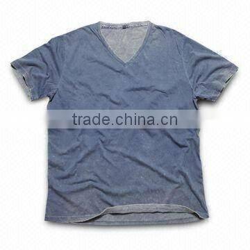 Men's Knitted T-shirt with V-neck, Made of 100 Cotton, Customized Requirements Accepted