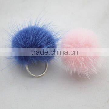 Myfur Wholesale Lovely Design Elegant Real Mink Fur Ball Adjustable Ring