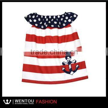 Navy Blue Ivory Taffeta Stripe Girl Dress